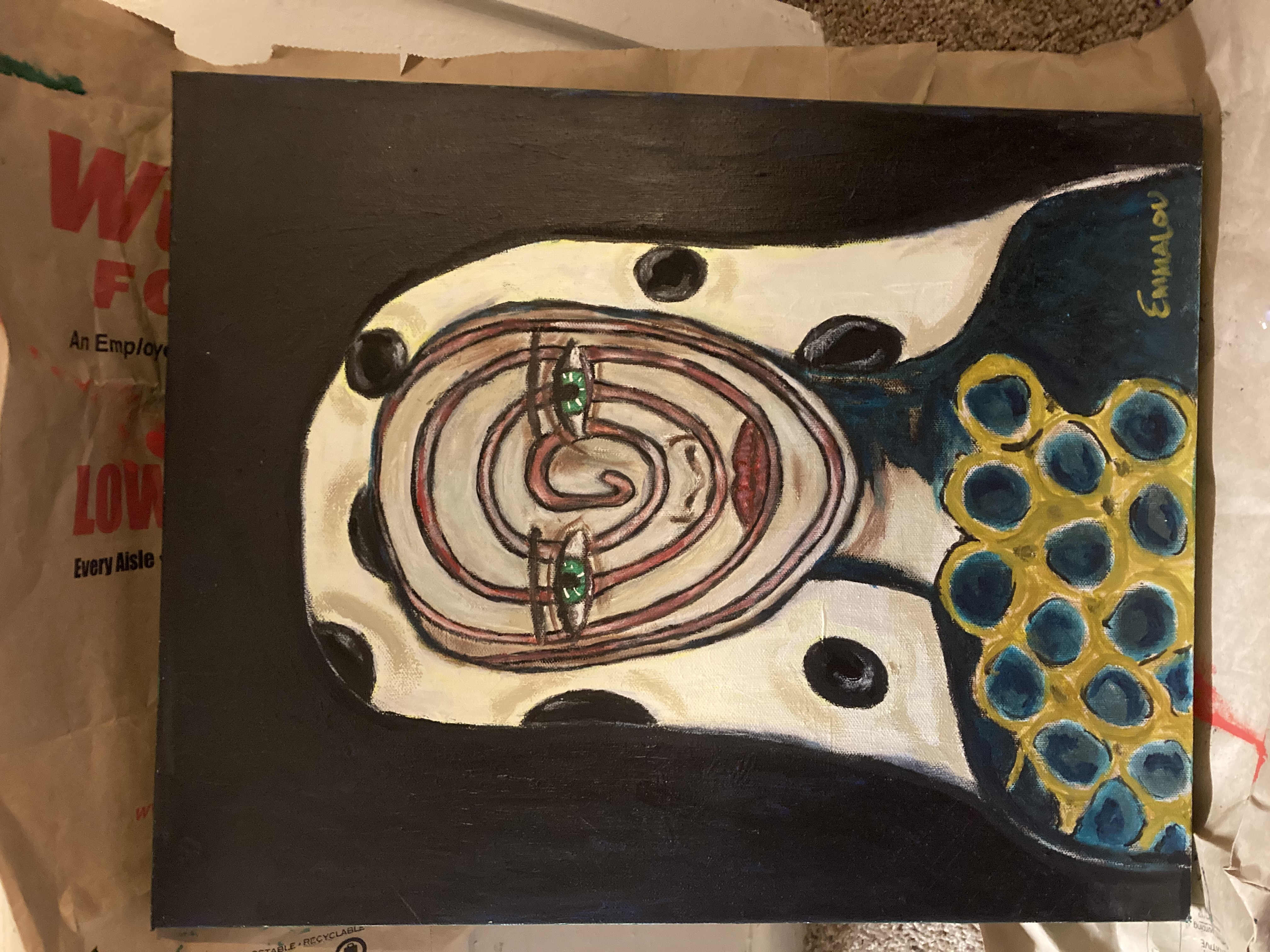 front view of tearful eye on red background